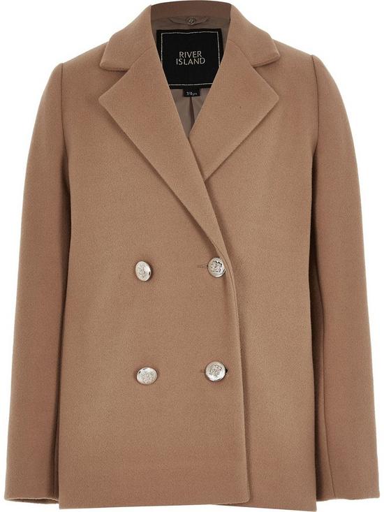stillFront image of river-island-girls-faux-fur-collar-double-breasted-coat-beige