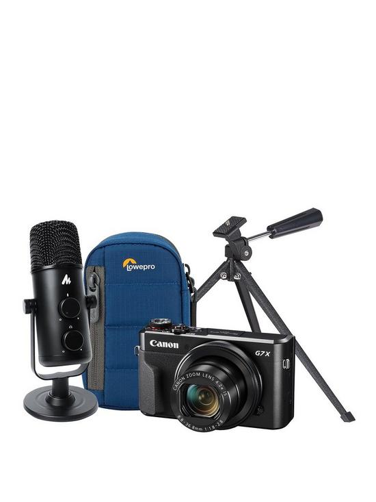 front image of canon-powershotnbspg7x-mkii-vlogger-kit-inc-camera-studio-desktop-microphone-case-amp-tripod