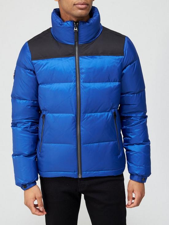 front image of superdry-sportstyle-down-padded-contrast-jacket-blue