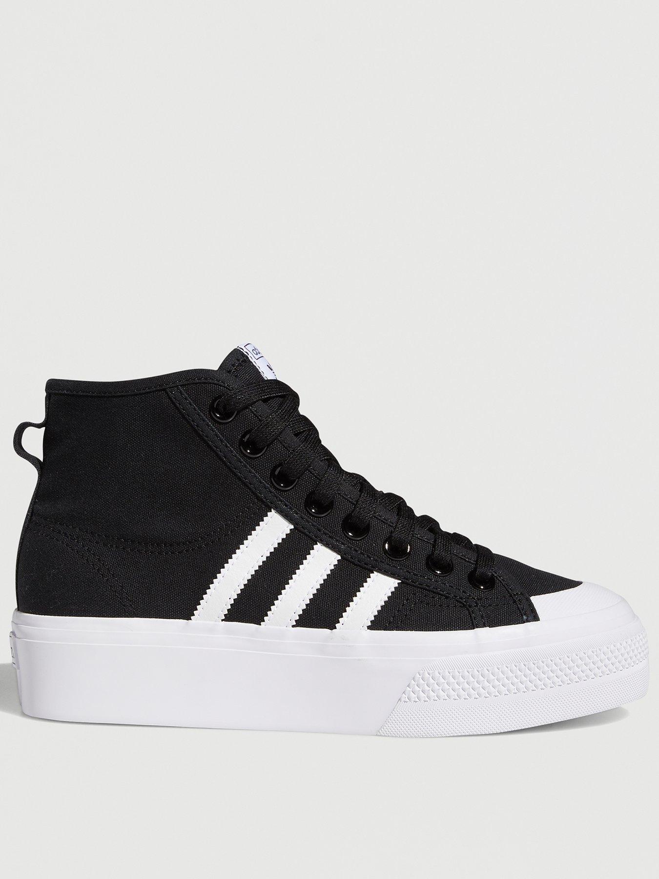 Image 3 of 6 of adidas Originals Womens Nizza Platform Mid Trainers - Black/White