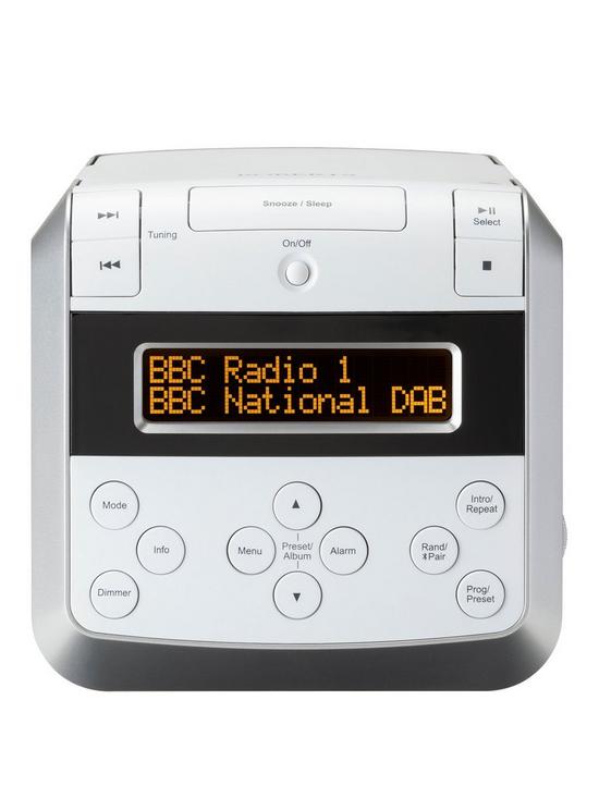 front image of roberts-sound48-dabdabfm-stereo-clock-radio-with-cd-bluetooth-usb-playbackcharging-white