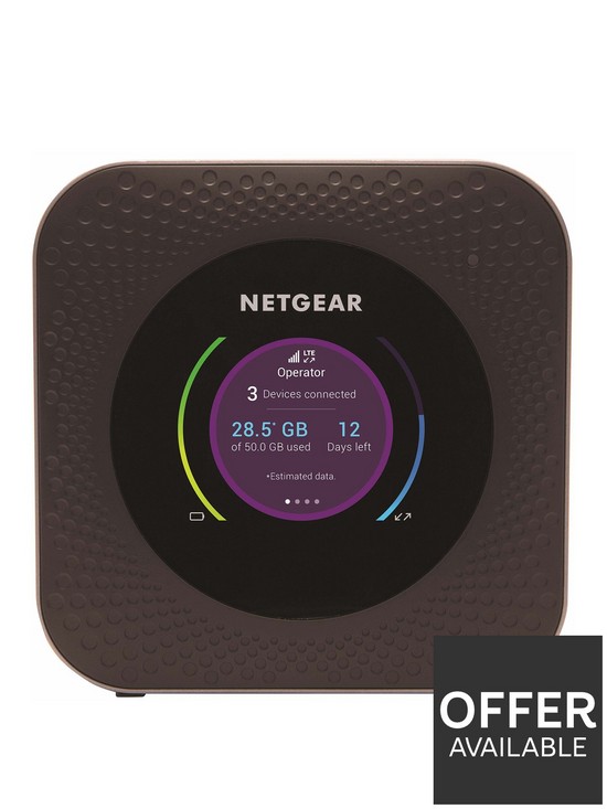 front image of netgear-nighthawk-mr1100-mobile-hotspot-4g-router-mifi-portable-wi-fi-super-fast-download-speeds-up-to-1-gbps-unlocked-for-all-networks