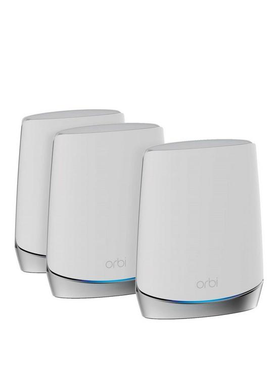 front image of netgear-orbinbspwifi-6-mesh-system-ax4200-rbk753--wifi-6-router-with-2-satellites-extenders