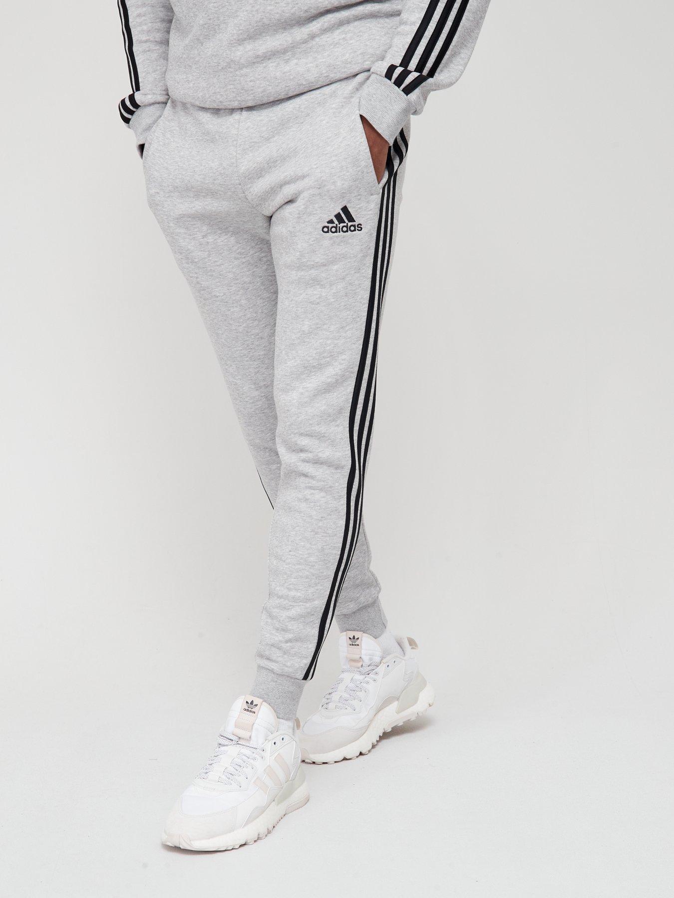 Grey adidas joggers with deals black stripes