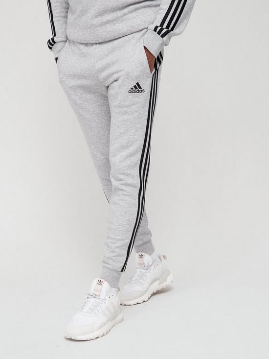 front image of adidas-3-stripe-fleece-sweatnbsppants-medium-grey-heather