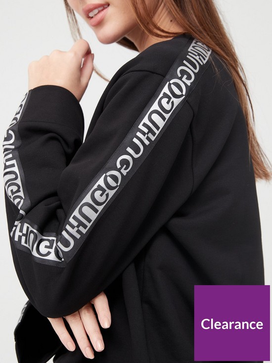 front image of hugo-taped-sleeve-sweater-black