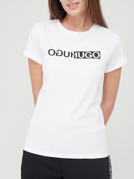 front image of hugo-slim-logo-t-shirt-whitenbsp