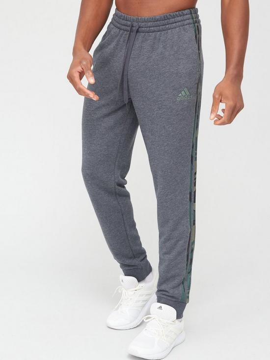 front image of adidas-camo-pants-dark-grey-heather