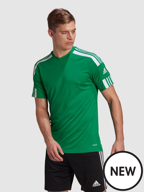 front image of adidas-mens-squad-21-short-sleeved-jersey-green
