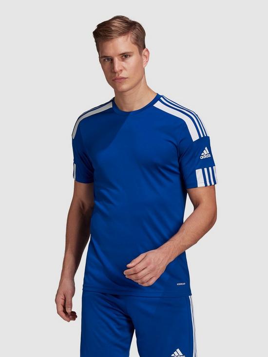 front image of adidas-mens-squad-21-short-sleeved-jersey-blue