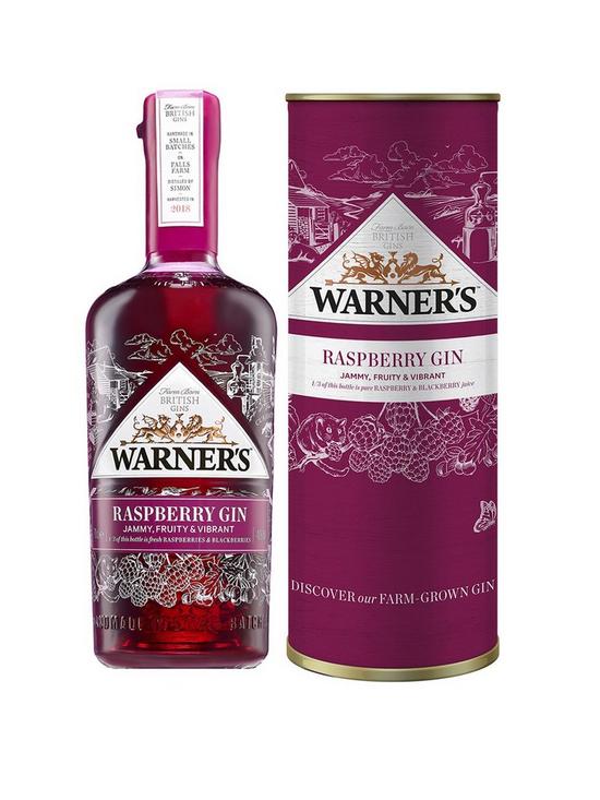 front image of warners-raspberry-gin-70cl-gift-tube