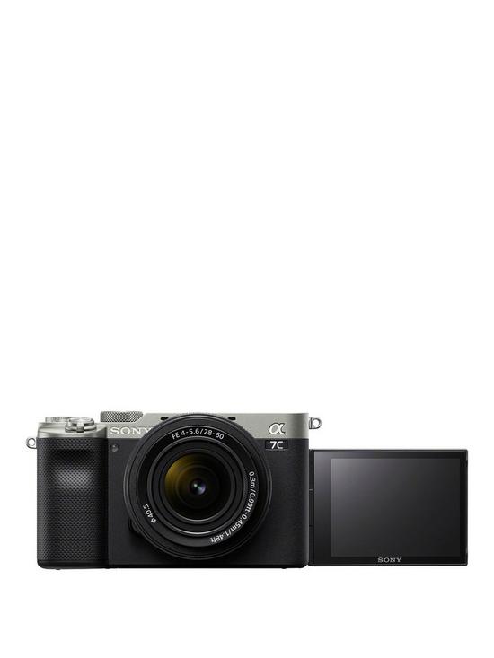 front image of sony-alpha-7-c-full-frame-mirrorless-interchangeable-lens-camera-with-sony-fe-28-60mm-f4-56-zoom-lens-silver