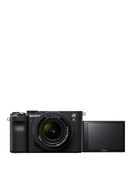 front image of sony-alpha-7-c-full-frame-mirrorless-interchangeable-lens-camera-with-sony-fe-28-60mm-f4-56-zoom-lens-black