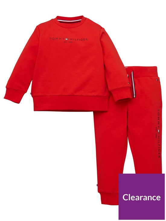 front image of tommy-hilfiger-baby-unisex-essential-jog-set-red