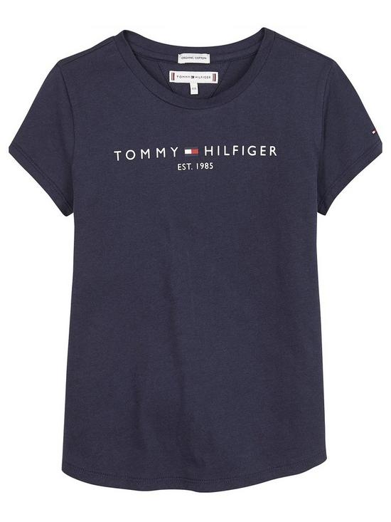 front image of tommy-hilfiger-girls-essential-short-sleeve-t-shirt-navy