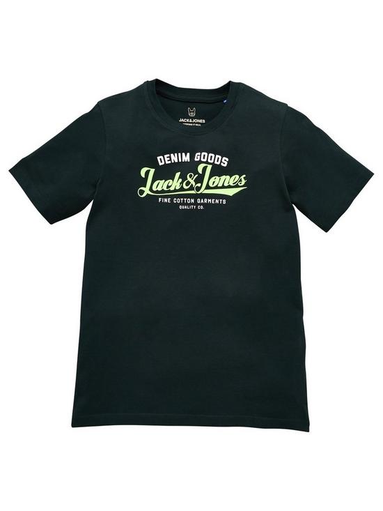 front image of jack-jones-junior-boys-denim-goods-short-sleeve-t-shirt-darkest-spruce