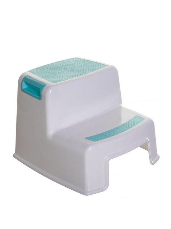 front image of dreambaby-2-height-2-up-step-stool-aquawhite