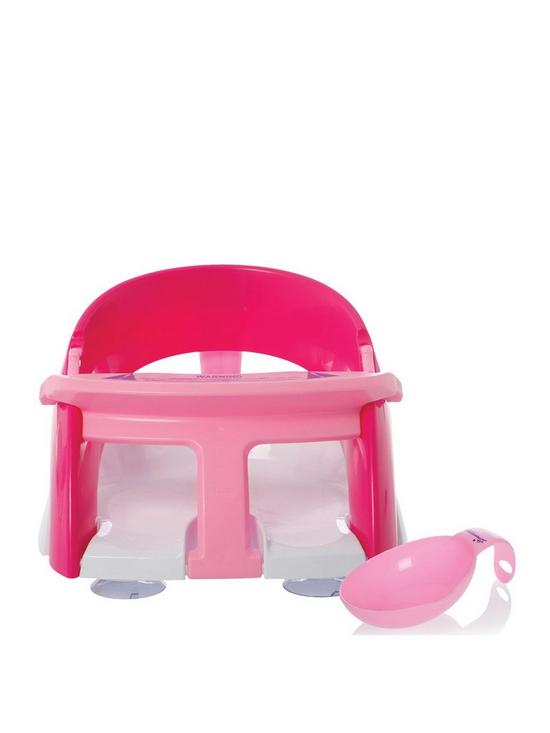 front image of dreambaby-premium-bath-seat-with-bonus-xtra-large-water-scoop-and-front-t-bar-pink