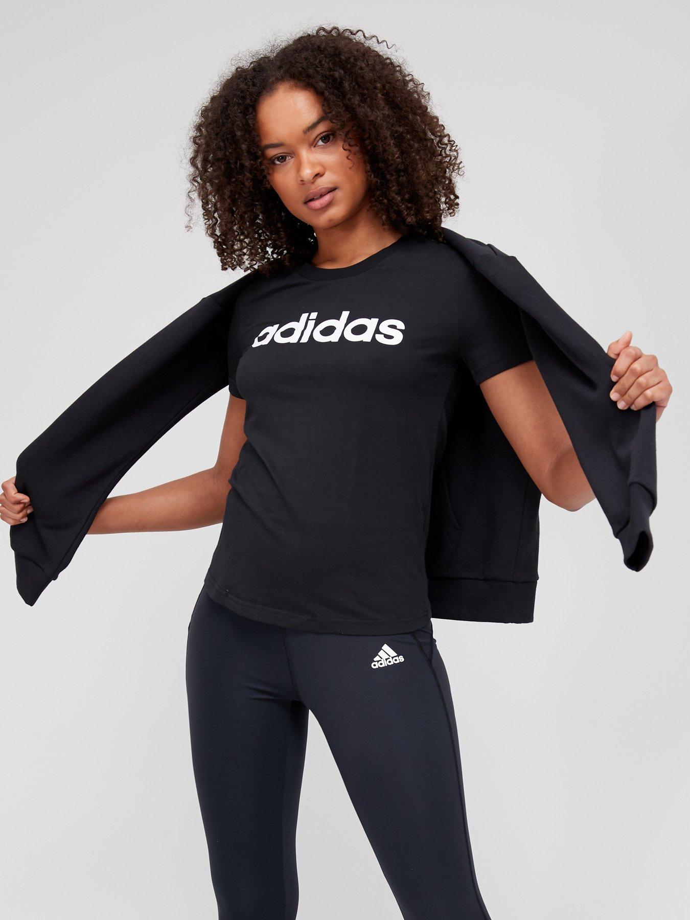Image 1 of 4 of adidas Sportswear Essentials Linear Slim T-Shirt - Black/White