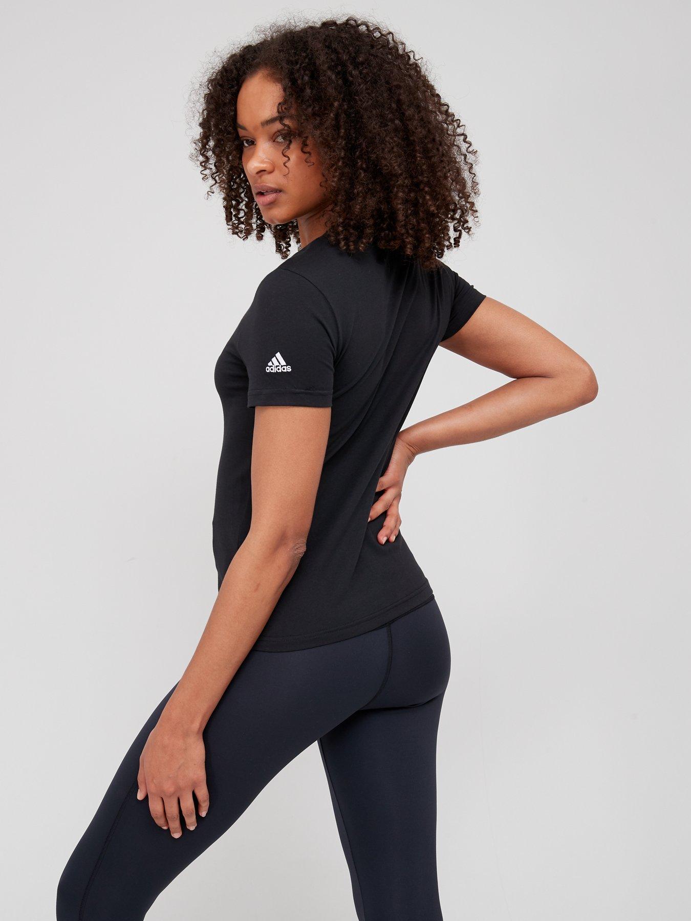 Image 2 of 4 of adidas Sportswear Essentials Linear Slim T-Shirt - Black/White