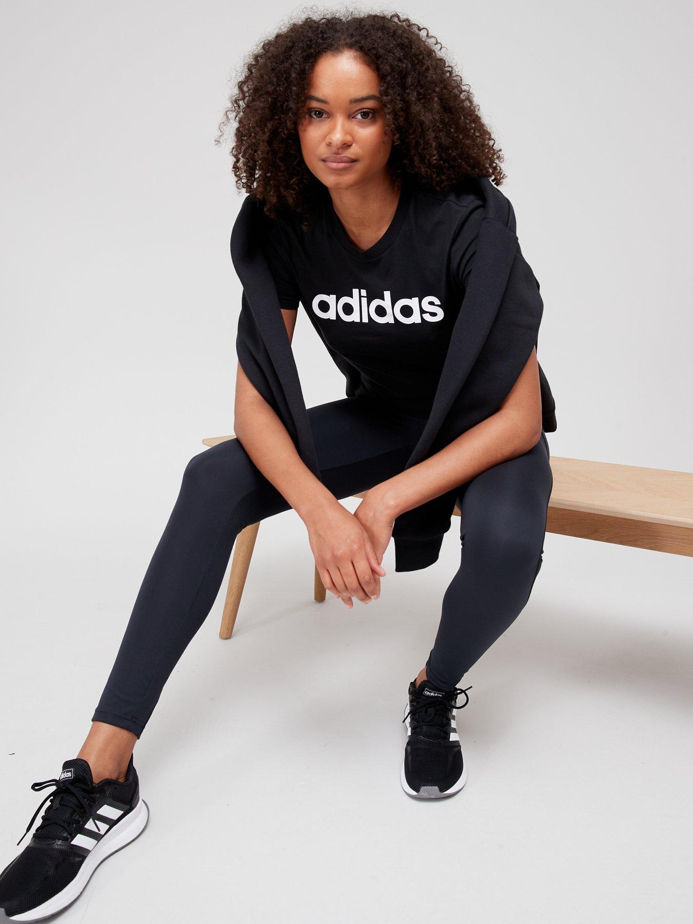 Image 3 of 4 of adidas Sportswear Essentials Linear Slim T-Shirt - Black/White