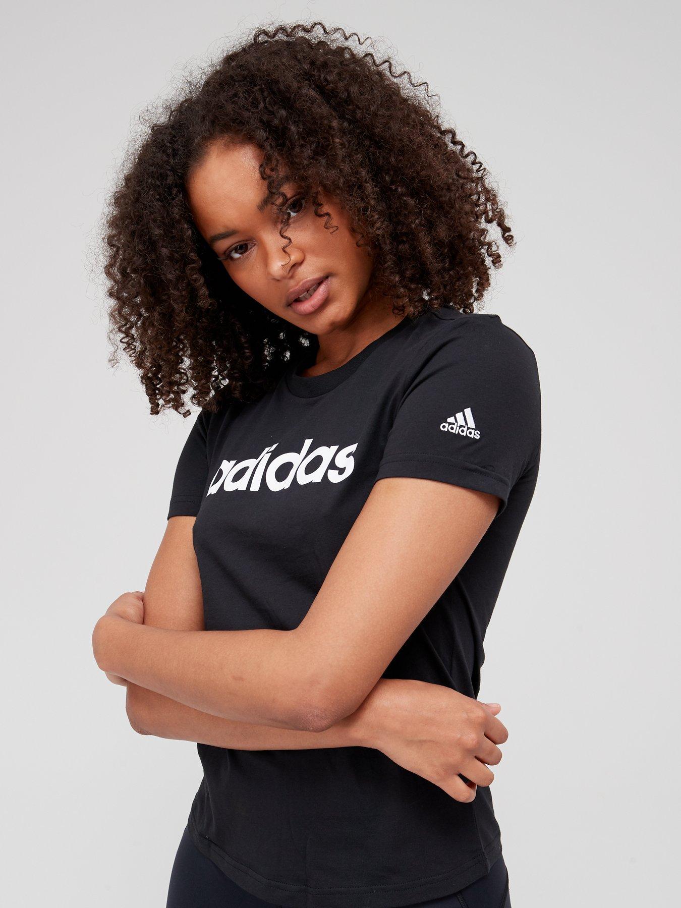Image 4 of 4 of adidas Sportswear Essentials Linear Slim T-Shirt - Black/White