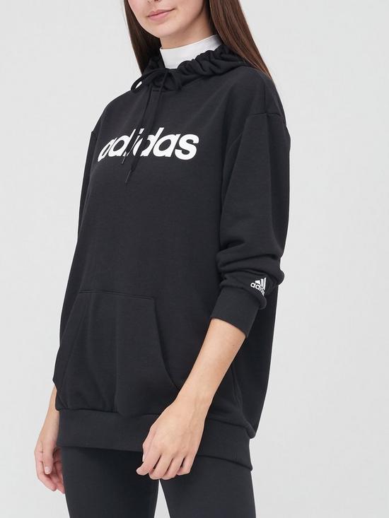 front image of adidas-essentials-linear-oversized-hoodie-blackwhitenbsp