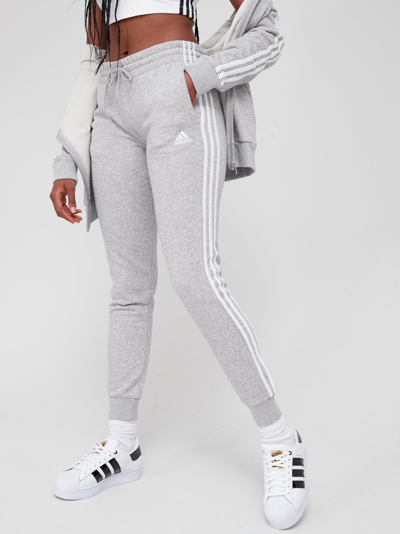 adidas Sportswear Essentials 3 stripes French Terry Cuffed Joggers Grey White littlewoods