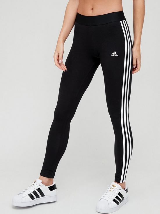front image of adidas-essentials-3-stripe-leggings-black