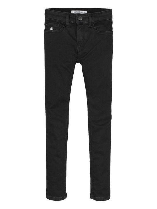 front image of calvin-klein-jeans-boys-stretch-skinny-jeans-black