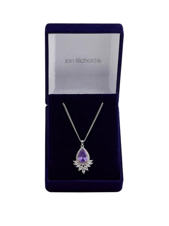 front image of jon-richard-rhodium-plated-tanzanite-peardrop-necklace