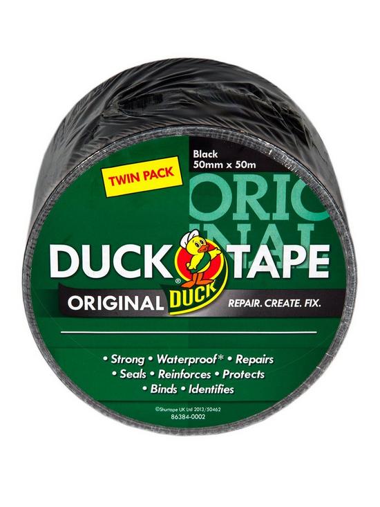 front image of duck-tape-original-50mm-x-50m-black-2-twin-pack-tape
