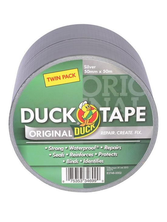 front image of duck-tape-original-50mm-x-50m-silver-2-twin-pack-tape
