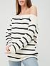  image of v-by-very-slouchy-off-the-shoulder-stripe-knitted-jumper-ivorynavy