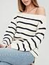  image of v-by-very-slouchy-off-the-shoulder-stripe-knitted-jumper-ivorynavy