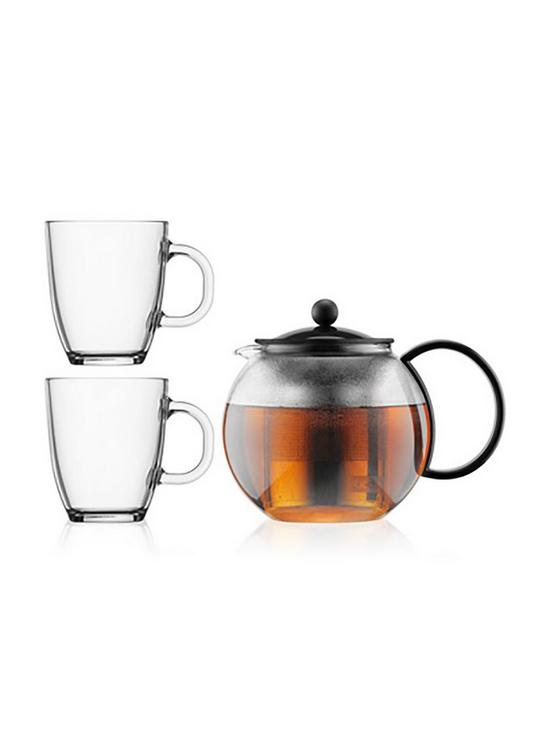 stillFront image of bodum-black-assam-tea-press-and-2-glass-mugs-350ml
