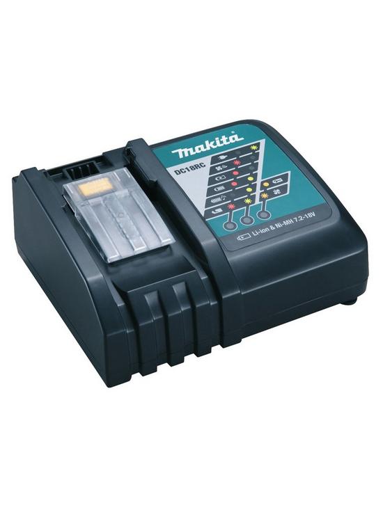 back image of makita-18v-lxt-combi-drill-sds-drill-2-x-5ah-batteries-fast-charger-kit-bag