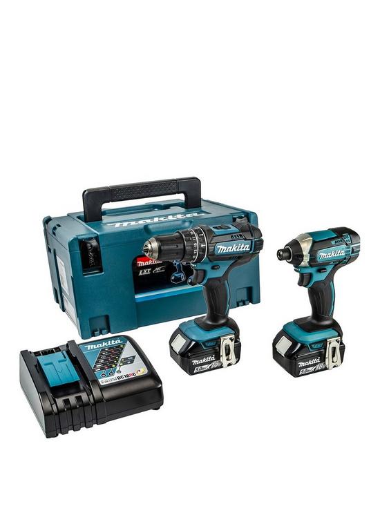 front image of makita-18v-lxt-combi-drill-amp-impact-driver-2-x-5ah-batteries-fast-charger-amp-case