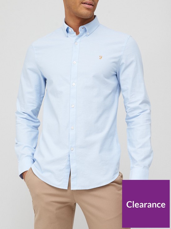 front image of farah-brewer-oxford-shirt-sky-blue