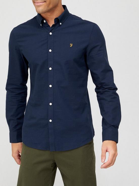 front image of farah-brewer-oxford-shirt-navy