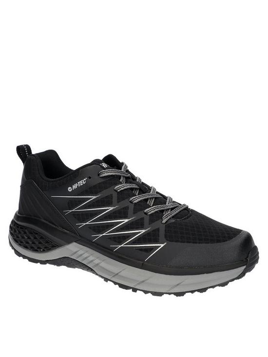 front image of hi-tec-trail-destroyer-low-hiking-shoes-black