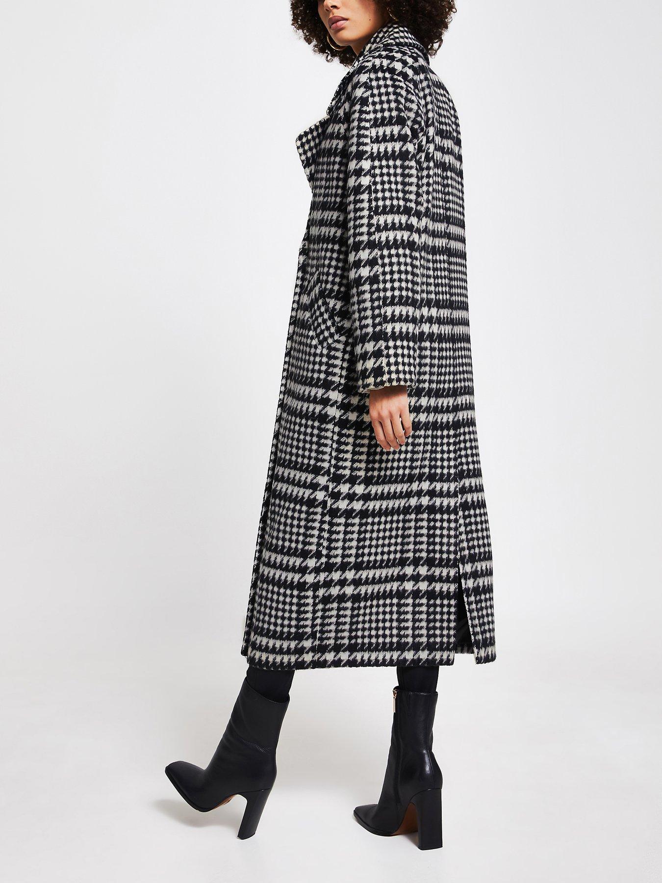 river island black and white check coat