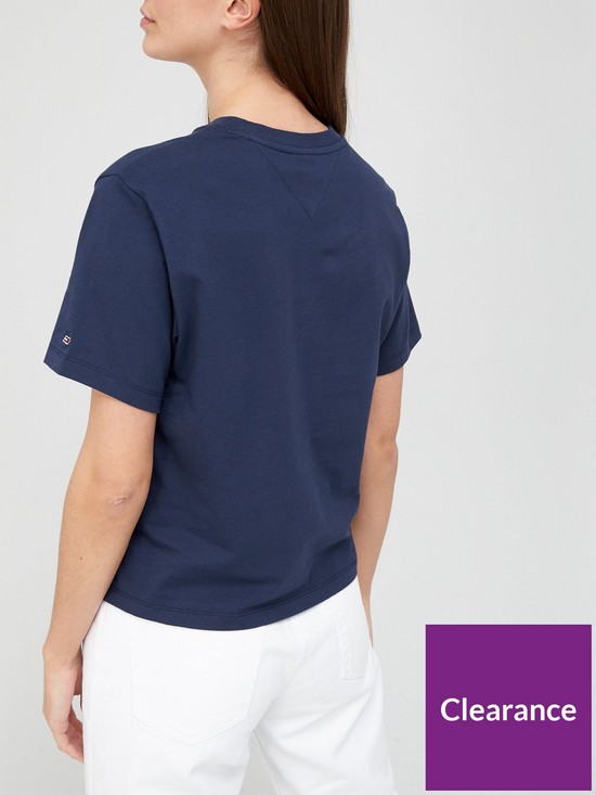 stillFront image of tommy-jeans-boxy-fit-crop-linear-logo-t-shirt-navy