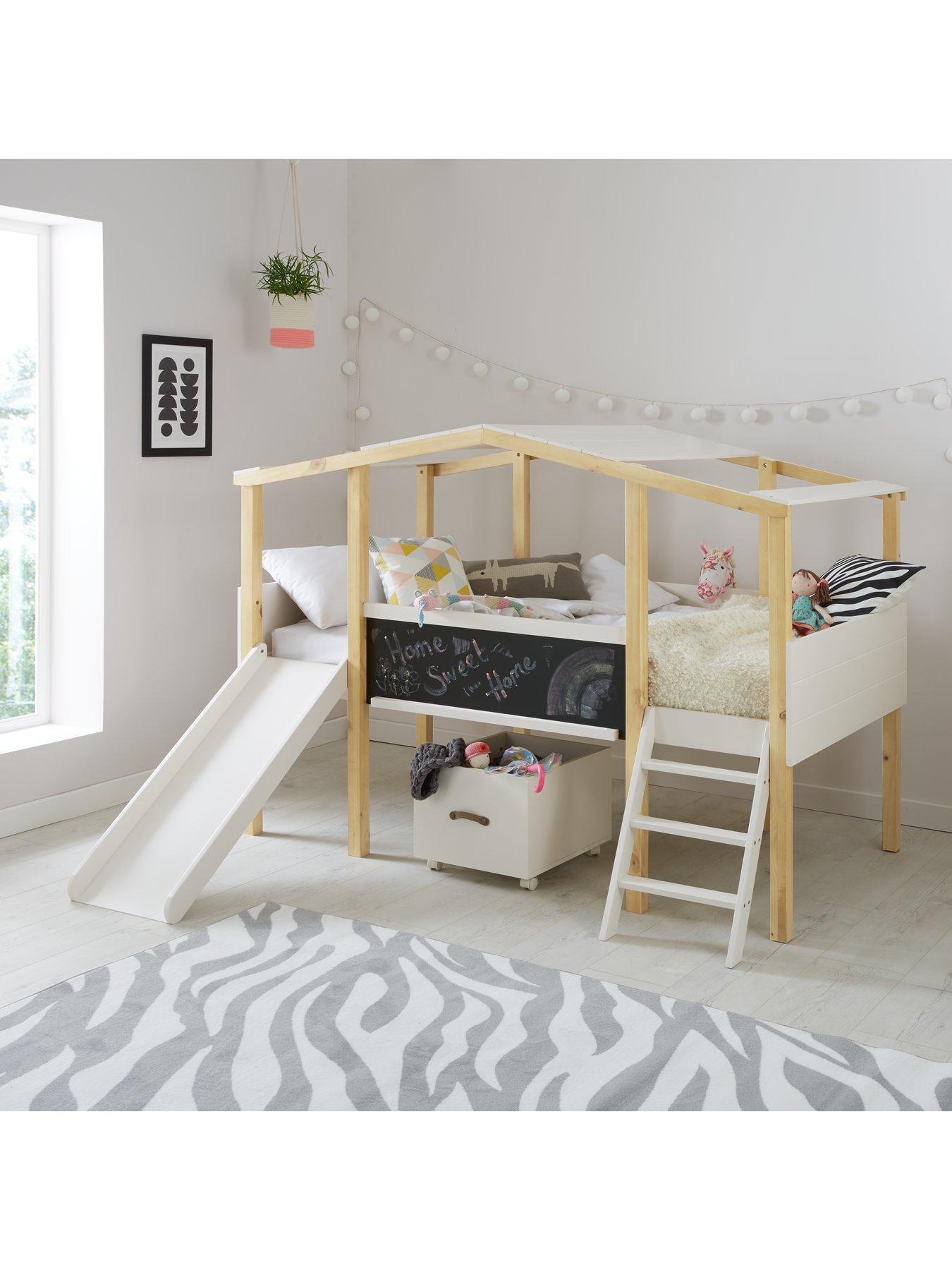 Pixie Mid Sleeper Bed with Slide and Chalkboard with Mattress Options Buy and SAVE