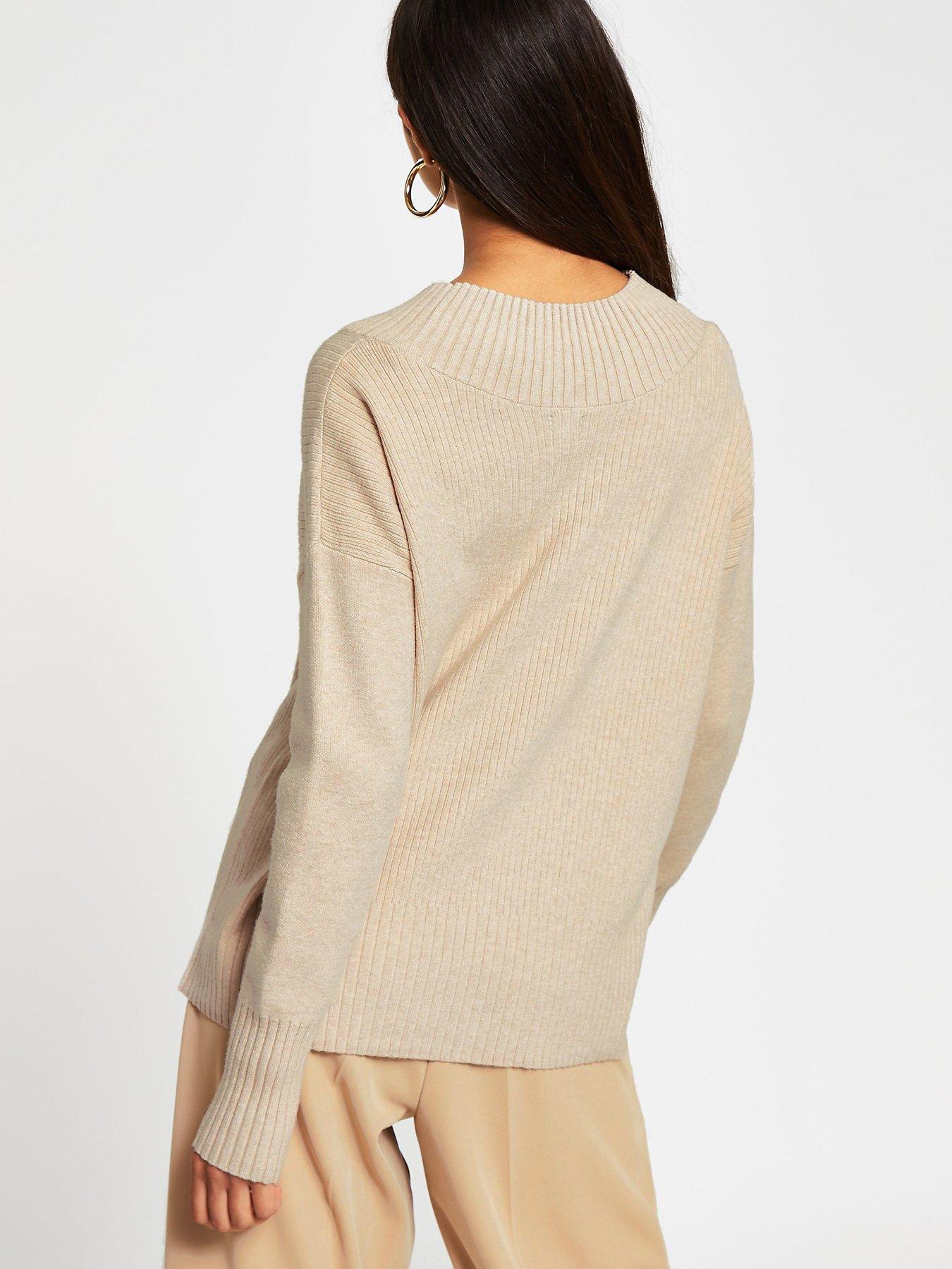 stillFront image of river-island-v-neck-knitted-jumper-oatmeal