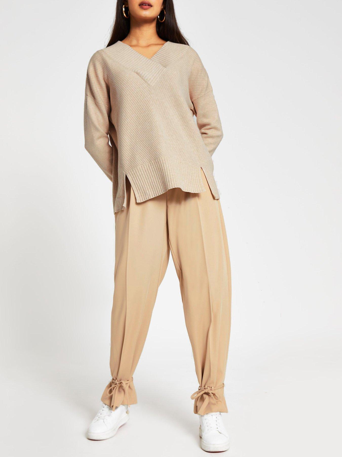  image of river-island-v-neck-knitted-jumper-oatmeal
