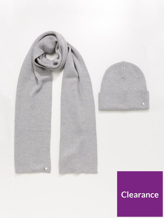 front image of hugo-cable-hat-andnbspscarf-set-grey