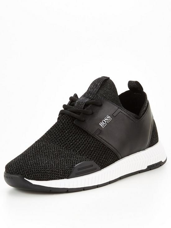front image of boss-titanium-knitted-runner-trainers-black