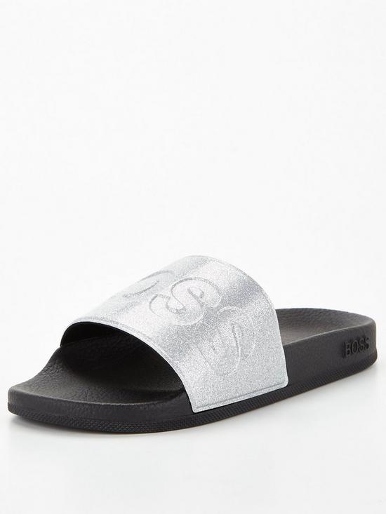 front image of boss-bay-glitter-sliders-silver