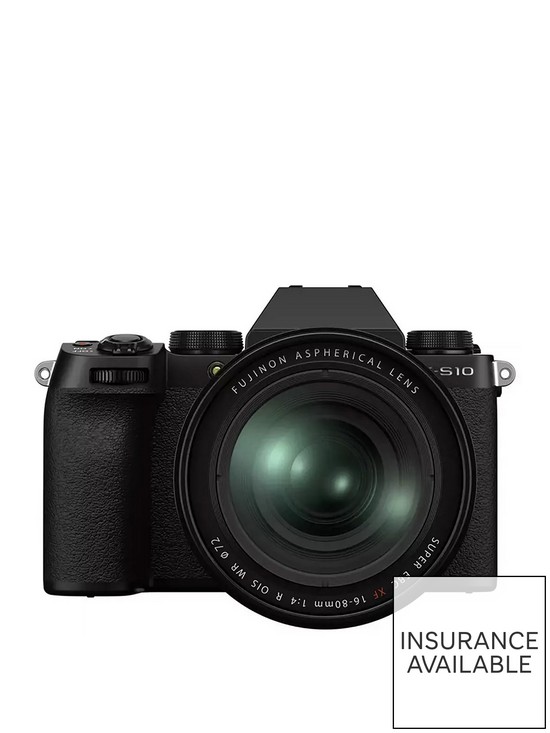 front image of fujifilm-x-s10-mirrorless-digital-camera-with-xf16-80mmf4-r-ois-wr-lens-black